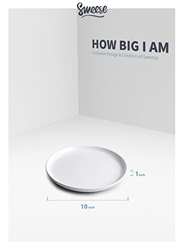 Sweese 154.001 Porcelain Round Dinner Plates - 10 Inch - Set Of 6, White #TOP4