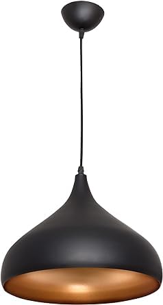 Bel Air Home - Bonn Vintage Pendelleuchte | Elegante Hängeleuchte in Schwarz, Gold | Verstellbare Retro Deckenlampe für Wohnzimmer, Esszimmer | Industriestil Beleuchtung, Metall, Ø 32 cm