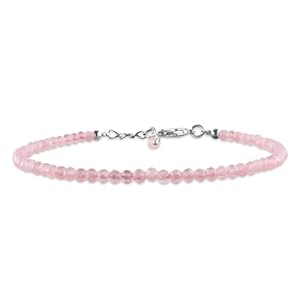 InfinityGemsArt Natural Rose Quartz Stone Full Beads Dainty Bracelet Jewelry for Women, Healing Crystals and Gemstones, Birthstone Birthday Gift for her, Silver Plated Chain 8 inch