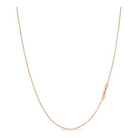 KEZEF 18ct Rose Gold Plated Sterling Silver .7mm Sturdy Thin Box Chain Necklace Nickel Free Made in Italy 18" inch Cover