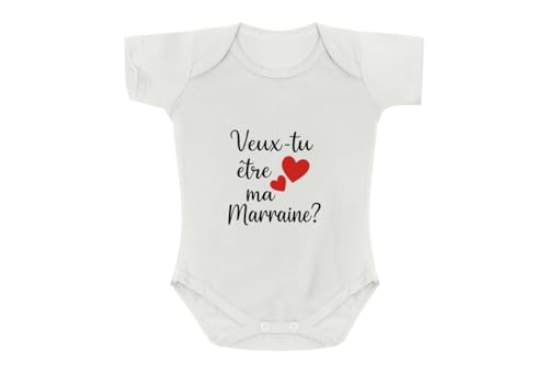 Créa03 Body/bodie blanc 100% coton Veux tu être ma Marraine?1 mois idée-cadeau-annonce-naissance-noël-anniversaire-baptême