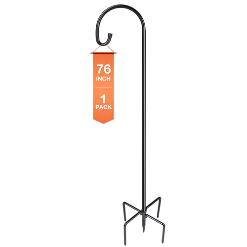 Image of Ottsuls Bird Feeder Pole, 76 INCH Heavy Duty Shepherds Hooks for Outdoor with 5 Prong Base, Adjustable Stand Hanger for Garden Plant, Hummingbird Feeder, Lantern, Hanging Wedding Decor (1 Pack)