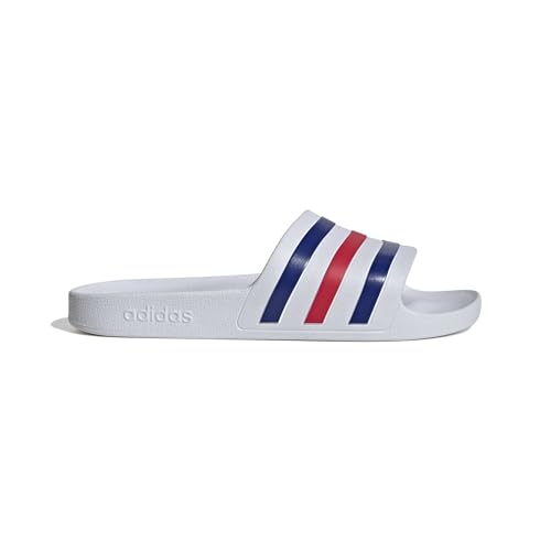 adidas Unisex Adilette Aqua Slides Sandal, Ftwr White/Pure Ruby/Semi Lucid Blue, 37 EU 2