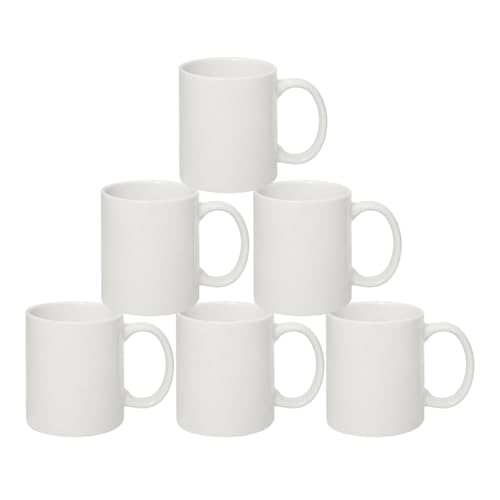 Sublimation Mugs Blank | Plain White Large Handle High Gloss AAA+ Grade Ceramic Mug for Coffee & Tea | Ideal for Gifting & DIY Projects, Heat Press Printing Mugs 11oz (Pack of 6)