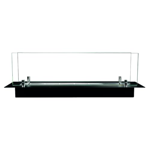 Brûleur de cheminée encastré acier 65cm insert verre salon