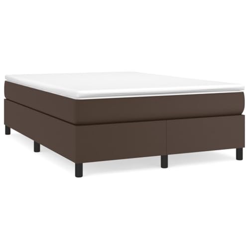 Eleganz Bettgestell 140x200 cm Braun Kunstleder - Modernes Bettgestell für Schlafzimmer, Lederbett mit stabilen Füßen und Leichter Montage - Ideal für kleine Räume
