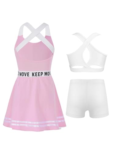 3pcs Kids Sports Outfits Girl Tenins Athletic Dress With Racerback Sport Bras And Shorts For Workout Exercise Pink 8 Years2