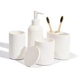 Premium 4 Pcs White Bathroom Accessories Set Complete. Bathroom Soap Dispenser Set. Modern Bathroom