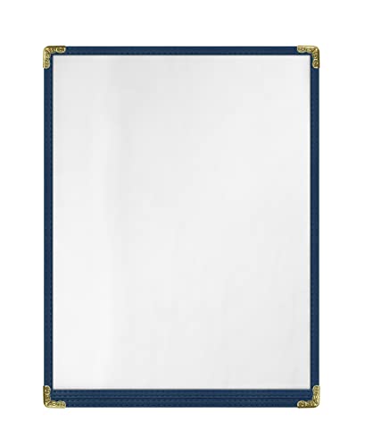 Goodsmart Restaurant Menu Covers – 25 Pack Blue 2-View, Top-Loading Menu Holders, Vinyl &amp; Plastic Café Menu Covers, Clear Menu Sleeves, Fits 8.5" x 11", Leather-Style Design, Gold Corners