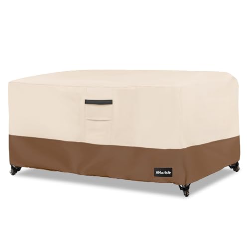 Image of ANartcle Patio Coffee Table Cover, 600D Waterproof Heavy Duty Rectangular Outdoor Table Cover,Patio Furniture Covers,48 x 28 x 16 inch,Beige&brown.
