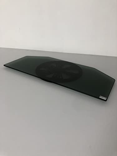 Base TV pivotante également pour PC, plateau en verre trempé 8 mm noir fumé dimensions 70 x 32 cm profondeur de 32 cm au centre à 23 cm sur les deux extrémités portée kg 40