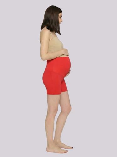 Image of Women's High Waist & Mid-Thigh Cotton Lycra Maternity Shorts|Pregnancy Panty|Maternity Panties Over The Belly for The Pre & Post Pregnancy