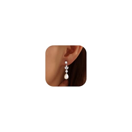 Pearl Earrings for Women Trendy Silver Dangle Pearl Diamond Earrings Bridal Shower Gifts Wedding jewelry for Women