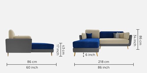 Image of Polyester Velvet Contemperory Sofa Set with Cushion Chaise Lounge, Sectional Sofa Perfect for Your Living Room,Guests Room & Office. (Blue & Beige, RHS 4 Seater)
