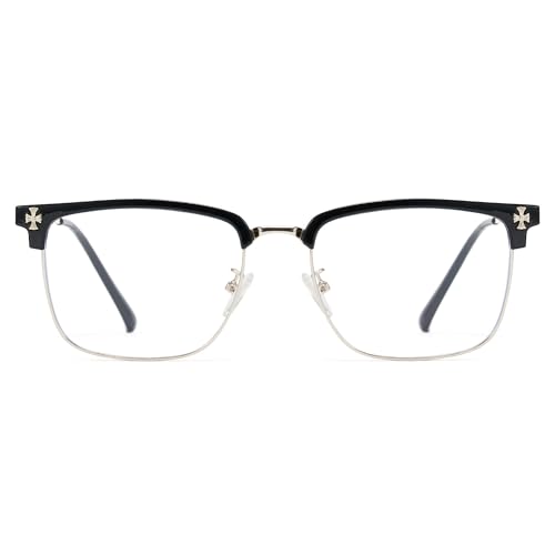 Image of Cyxus Retro Blue Light Glasses Men - Square TR90 Metal Blowline Frame Stylish Trendy for Computer Daily Work 8252