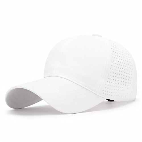 Gorra de béisbol para mujer y hombre, ajustable de 55 a 60 cm, para exteriores, de secado rápido, unisex, con gorras transpirables, para deportes de verano, Color blanco., Talla única