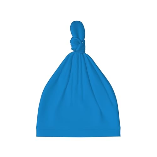 Newborn Baby Hat, Solid Color Blue Print Soft Top Knot Beanie Cap, Cute Baby Headwear for 0-6 Months