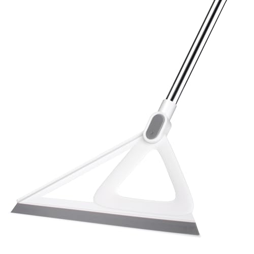 XXFLOWER Multifunction Magic Sweeper,Silicone Broom for Indoor,Pet Hair Removal Rubber with 140cm Long Handle for Wet Room,Shower,Bathroom,Glass(White)