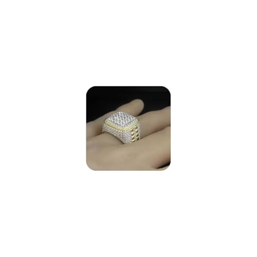 KOICCVQQ Fashion Male Full Diamonds Ring Hip Hop Male Charm Ring, Big Boss Rings Handmade Grinding Alloy Dainty Ring Water Drill Iced Out Gold Rings for Men,Bling Gold Diamond Men Rings Size 10