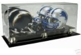 19 Acres Deluxe Acrylic Double-Mini Helmet Display Case with Gold Risers and Mirrored Back