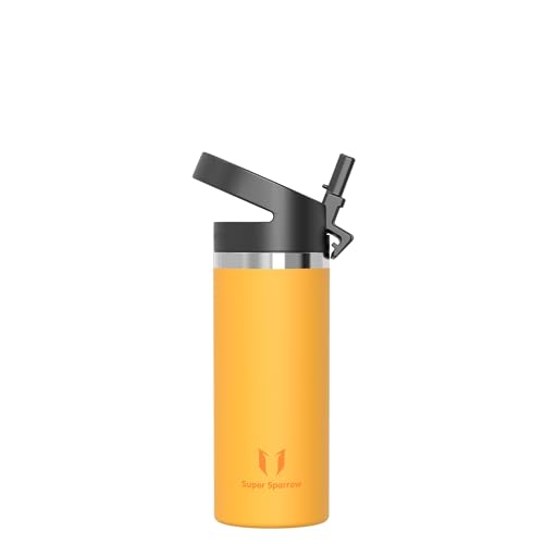Super Sparrow Insulated Water Bottle - 500ml - Wide Mouth Metal Flask - BPA-Free, Leak-Proof - Ergonomic Straw Bottles for Work, Gym, Travel, Sports