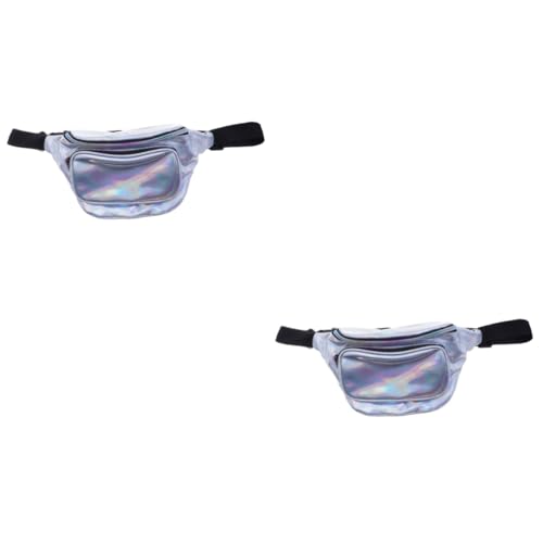 2pezzi Borsello Hologramma Per Donna Borsa Vita e Petto Con Design Riflettente Capacità Per Spiaggia e Viaggi Argento