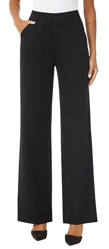 Womens High Waist Wide Straight Leg Trousers Casual Slacks Dress ...