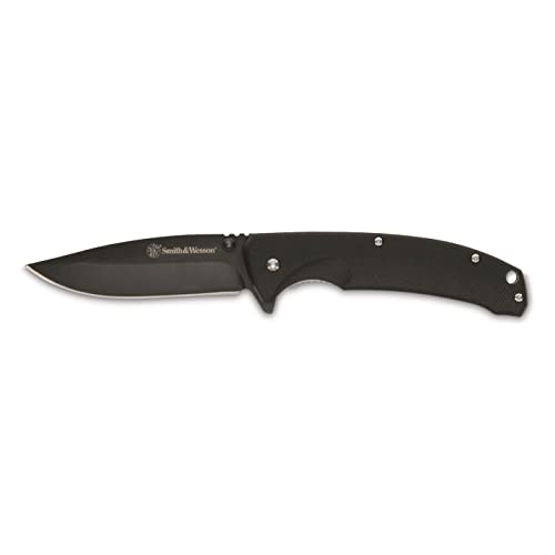 Image of Smith & Wesson Velocite 7.75in High Carbon S.S. Assisted Folding Knife with 3.5in Clip Point Blade and Polymer Handle for Outdoor, Tactical
