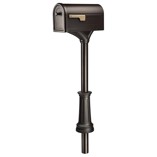 Architectural Mailboxes Roxbury™ Weather-Resistant Steel Metal Mailbox for outside with Post, Rubbed Bronze, Medium Curbside Mailbox with Magnetic Latch, USPS Approved for Residential Delivery