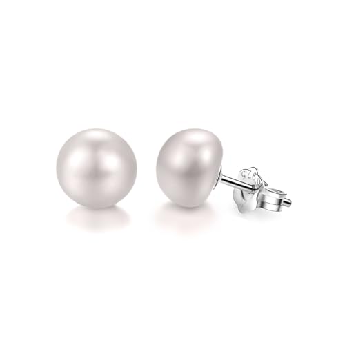 HIGHSPARK 925 Silver Pearl Earrings for Women | 92.5 Sterling Silver & Brilliant Lustre Freshwater Button Pearls | Lovely Gift | Pearl 6mm HIGHSPARK 925 Silver Pearl Earrings for Women | 92.5 Sterling Silver & Brilliant Lustre Freshwater Button Pearls | Lovely Gift | Pearl 6mm