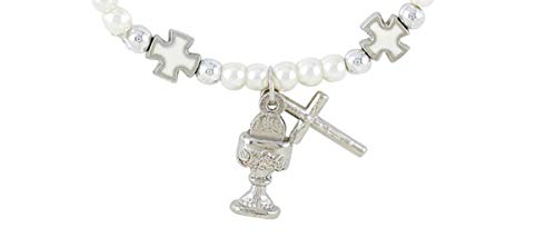 Image of Needzo White Cross Bead First Communion Bracelet, 6 1 /2 Inch
