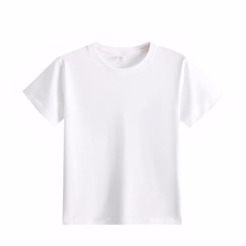 Kids Semi-Heavyweight (210GSM) Crew Neck T-Shirt Short Sleeve Top Boys Girls Cotton Plain Casual Tees White