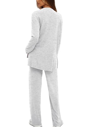 Darong Women's 2 Piece Lounge Set Casual Long Sleeve Crew Neck Tops Wide Leg Pants Travel Airport Outfit Matching Sets2
