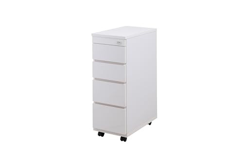 スリムランドリーチェスト 4段 キャスター付き 幅30.5 奥行55 高さ85.5 ホワイト すき間収納 日本製 完成品 脱衣所や洗面所 食品庫やキッチン収納棚にも (幅30.5cm)