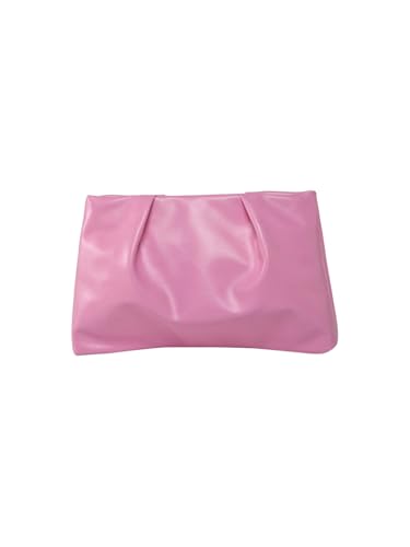OYOANGLE Womens PU Leather Clutch Purses Small Zipper Ruched Minimalist Handbag Pink One Size