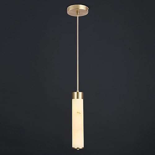 Suspension en marbre et laiton luminaire cylindrique pour cuisine et salon