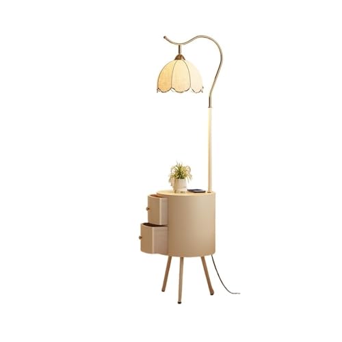 Lámpara de pie de madera con estantes para iluminar y organizar tu salón con elegancia