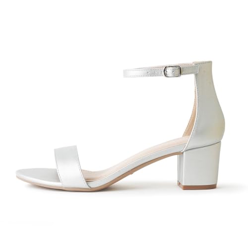 Image of J. Adams Daisy Heeled Sandals - Ankle Strap Low Block, Open Toe Dress Pumps, Chunky Heels - Dressy Shoes for Women - Bridal, Wedding, Summer Sandals