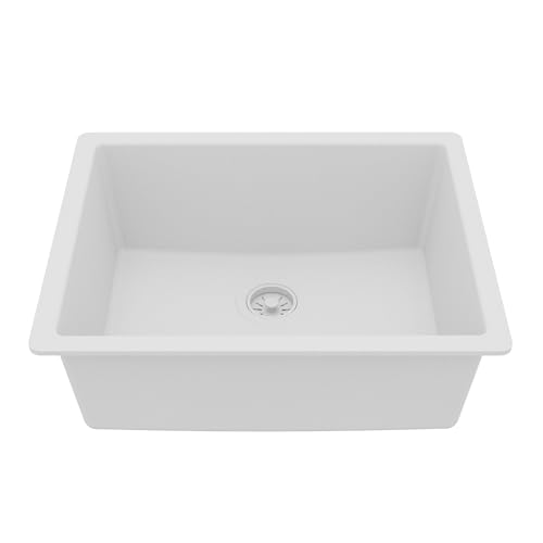 Karran QU-820 Undermount 24.38 in Single Bowl Quartz Kitchen Sink in White