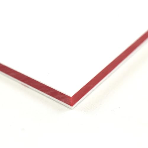 BuyPlastic King ColorCore Plastic Sheet 1/4" x 24" x 48" White-Red-White Color Core, HDPE Board, High Density Polyethylene Panel