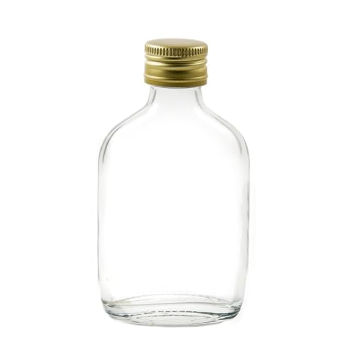 50ml Small Glass Bottles with Screw Top Lids - Mini Hip Flask Bottle Zam Zam & Wedding Favours (Gold Cap Pack of 12)