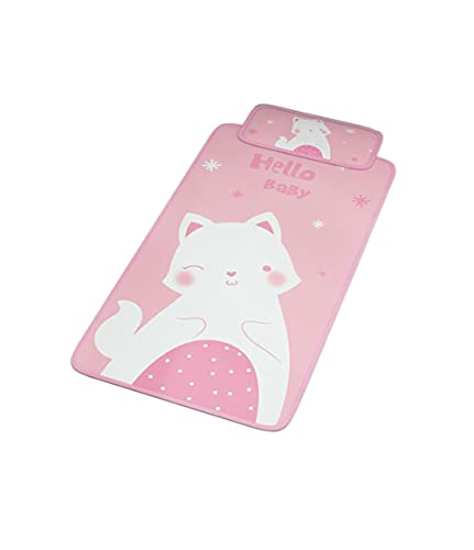 敷きパッド ベビー用 ベッドシーツ 冷感敷パッド シーツ 通気性 寝具 冷感敷パッド ベビーベッド用 枕付き 赤ちゃん 冷感マット 夏用 可愛い ベビーカー用 暑さ対策 洗える プレゼント 寝ござ ひんやり (ピンク,100*56cm)