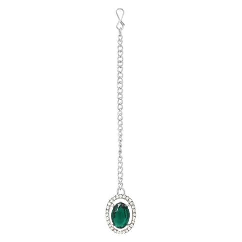 Image of I Jewels Silver Plated Stylish Design Crystal Diamond Necklace With Earrings & Maang Tikka Jewellery Set for Women
