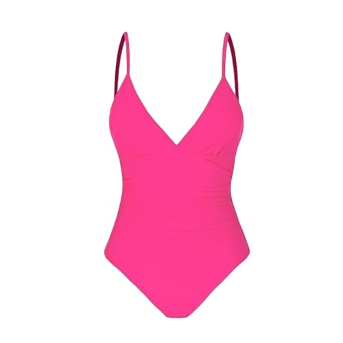 Maillot de bain une pièce femme gainant col en V costume de bain froncé rose foncé l
