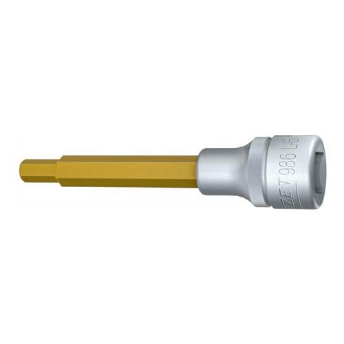 HAZET Schraubendreher-Steckschlüsseleinsatz 986L-6, 1/2 Zoll Vierkant, Innen Sechskant 6 mm, TiN-beschichtet, 100 mm lang, mit Rändelung, für Handbetätigung