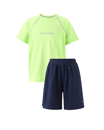 PATPAT Boys 2-Piece Athletic Set: Ultra Lightweight Quick-Dry T-Shirt & Shorts – Breathable Activewear for Sports & Daily Play, Motion Navy, US8/S