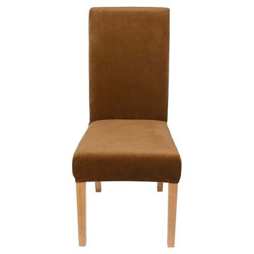 Smiry Velvet Stretch Dining Room Chair Covers Set of 2, Soft Removable Washable Chair Slipcovers Kitchen Parsons Chair Protector, Camel
