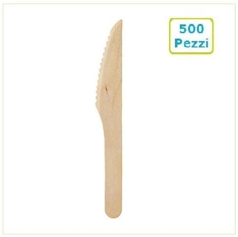 VIRSUS 500 Coltelli in Legno di Betulla, Posate monouso biodegradabili compostabili 100% Naturale, coltello bio lunghezza 16 cm