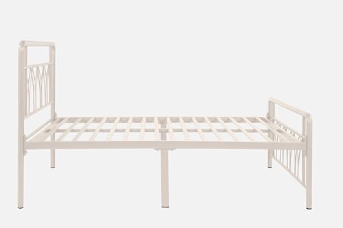Image of Jexx Metal Extra Single Size Bed Without Storage | Wrought Iron Single Bed with Headboard & Footboard| Sturdy Powder Coated Platform Cot for Bedroom (Jexx Ivory)