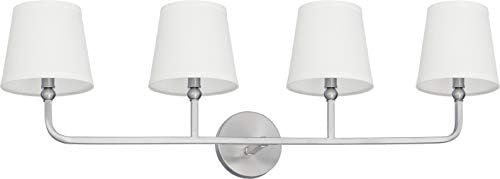 Capital Lighting 119341BN-674 Dawson Decorative White Fabric Stay-Straight Shades Bath Vanity Wall Mount, 4-Light 240 Total Watts, 12" H x 35" W, Brushed Nickel